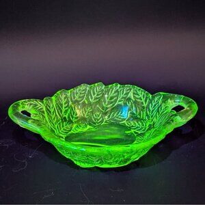 Depression Glass Green Pear Pattern Bowl Handles